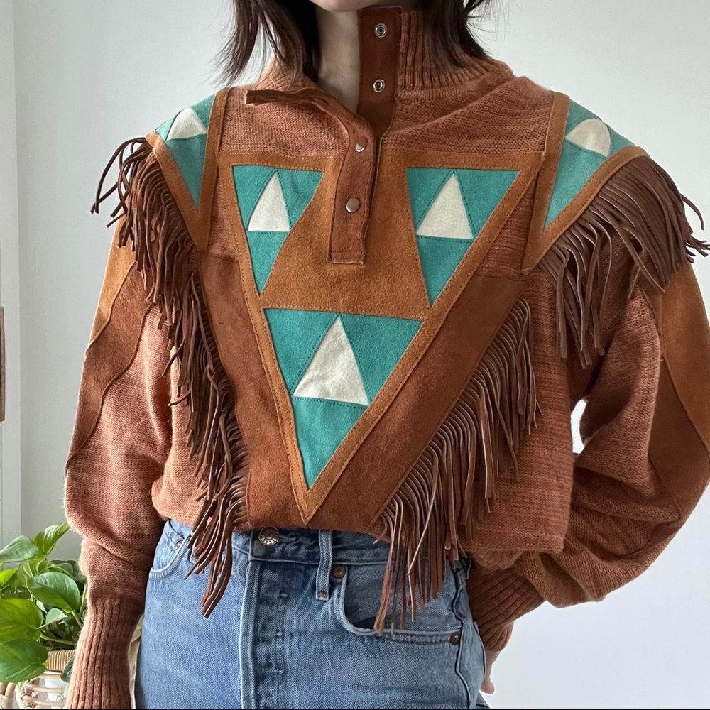 ❤️ Gorgeous Vintage Suede + Leather Sweater